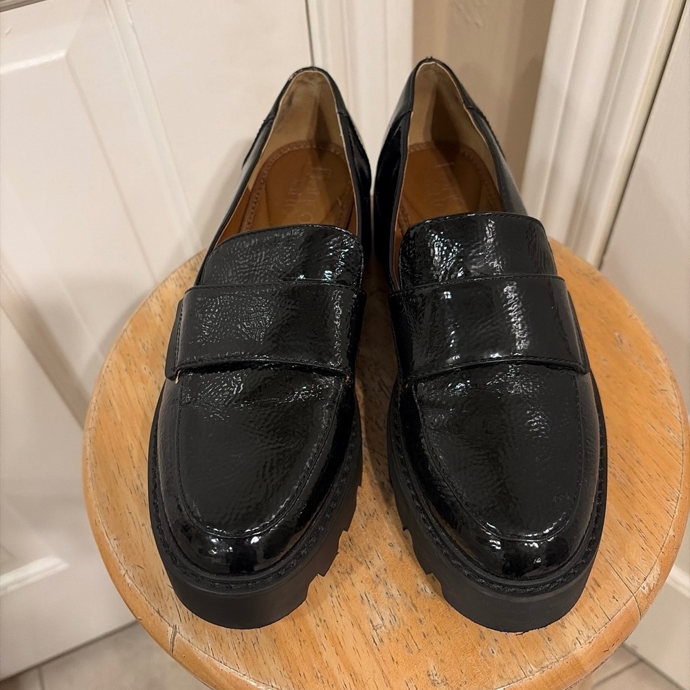 Franco Sarto Loafers Womens 6 Black Brindy Lug Sole Patent Leather Excellent